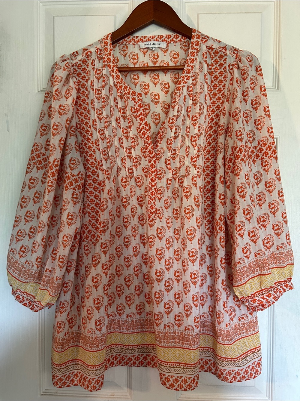 Rose & Olive White and Orange Printed Peasant Blouse